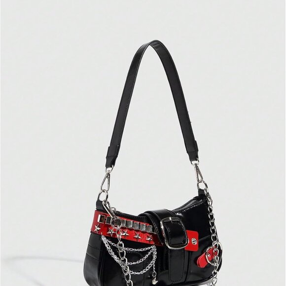 Women's Y2K Star Embroidery Shoulder Bag Mini Chain Hobo Purses - Picture 2 of 7